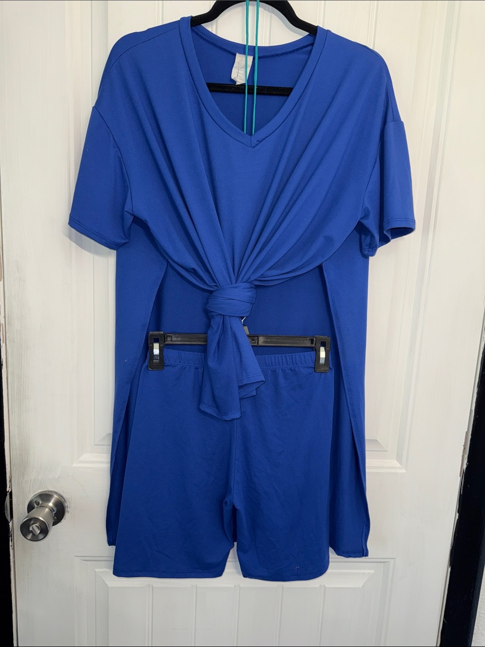 Women’s Royal Blue Two-Piece Knit Shorts Set